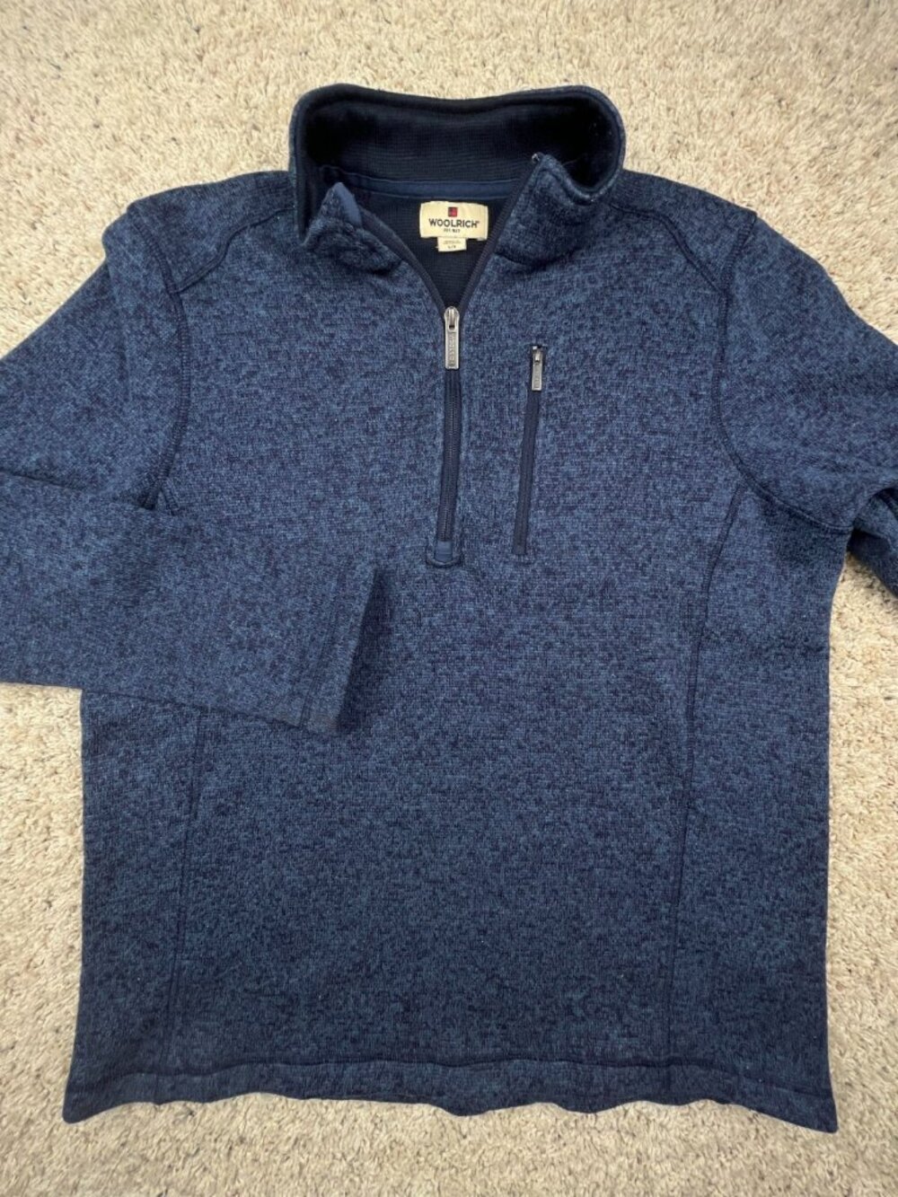Woolrich Men's Sweater Pullover 1/4 Zip Heather Blue Size Large w Pocket L/S